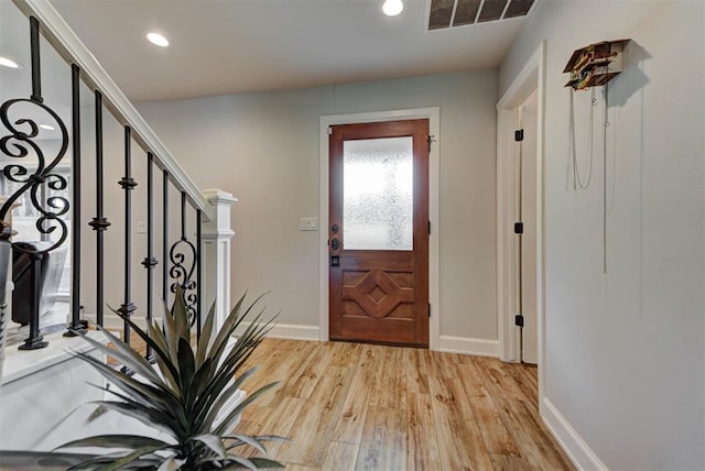 12629 Teakwood Rd, Oklahoma City, OK 73013 - entrance foyer featuring light wood-style floors, stairway, and recessed lighting