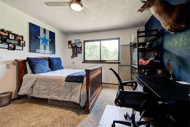 12629 Teakwood Rd, Oklahoma City, OK 73013 - carpeted bedroom featuring a textured ceiling, a ceiling fan, and an office area