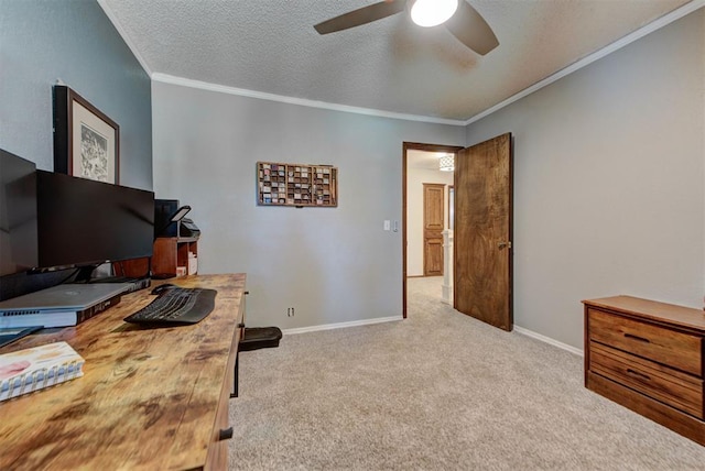 12629 Teakwood Rd, Oklahoma City, OK 73013 - office area with ceiling fan, carpet, and ornamental molding