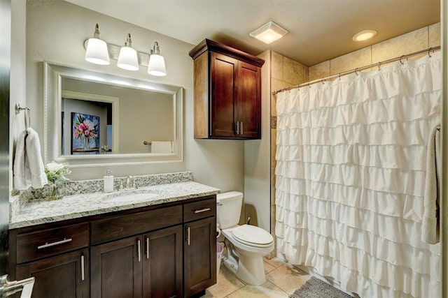 3937 NW 167th Ter, Edmond, OK 73012 - bathroom featuring tile patterned flooring, vanity, and a shower with shower curtain