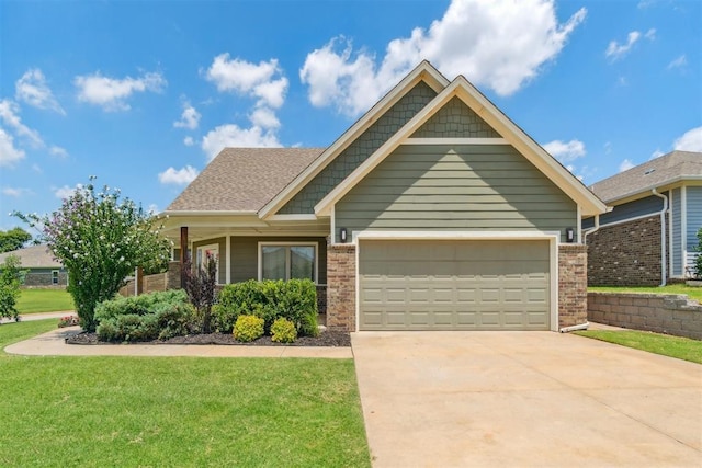 637 NW 179th Cir, Edmond, OK 73012 - craftsman house with a front yard, driveway, an attached garage, and brick siding