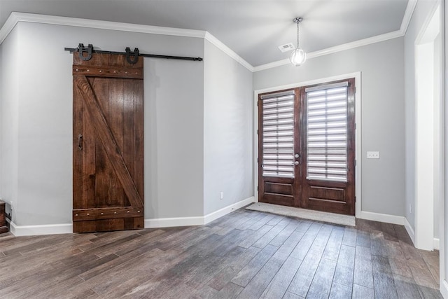 9125 NE Mustang Rd, Piedmont, OK 73078 - foyer with wood finished floors, ornamental molding, and french doors