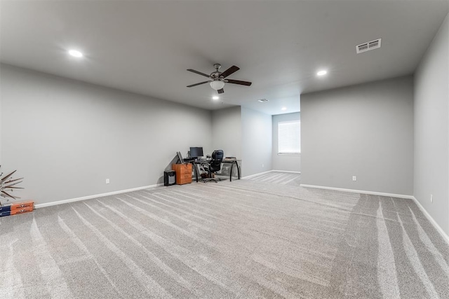 9125 NE Mustang Rd, Piedmont, OK 73078 - interior space featuring a desk, recessed lighting, and ceiling fan