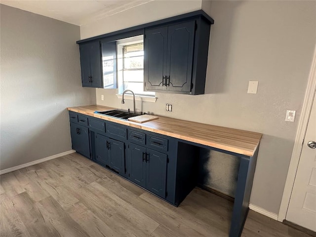 1501 W Watts St, El Reno, OK 73036 - kitchen with light wood-style flooring and blue cabinets