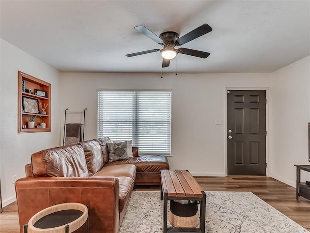 2244 Downing St, Oklahoma City, OK 73120 - living room featuring wood finished floors and ceiling fan