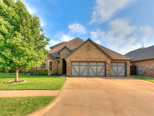 3205 NW 192nd Ter, Edmond, OK 73012 - view of front of property featuring a front yard, brick siding, an attached garage, concrete driveway, and roof with shingles