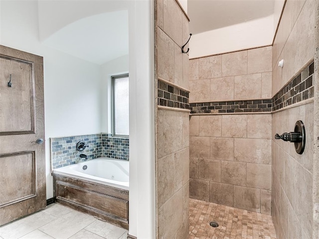 3205 NW 192nd Ter, Edmond, OK 73012 - full bath featuring a bath, tiled shower, and tile patterned floors