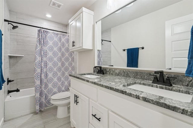 2316 Dixie Dr, Blanchard, OK 73010 - bathroom with shower / bath combination with curtain and double vanity