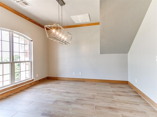 4813 SE 28th St, Oklahoma City, OK 73165 - unfurnished room with a chandelier, ornamental molding, and light wood-type flooring