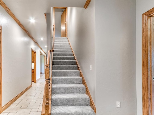 4813 SE 28th St, Oklahoma City, OK 73165 - stairway featuring ornamental molding and baseboards