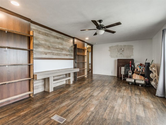 27795 N 2880th Rd, Kingfisher, OK 73750 - living room with wood finished floors, ceiling fan, and recessed lighting