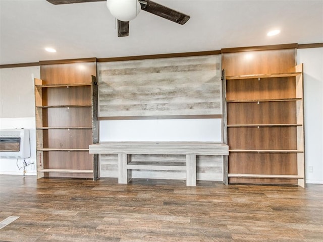 27795 N 2880th Rd, Kingfisher, OK 73750 - unfurnished living room with heating unit, ceiling fan, wood finished floors, and recessed lighting