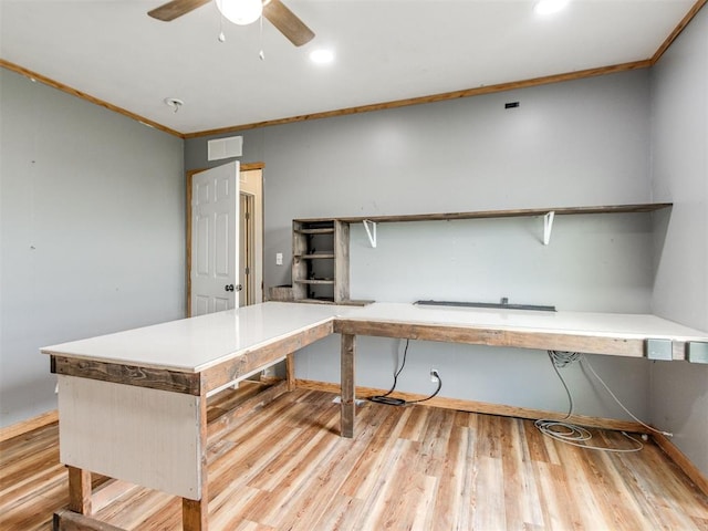 27795 N 2880th Rd, Kingfisher, OK 73750 - unfurnished office featuring crown molding, wood finished floors, ceiling fan, and recessed lighting