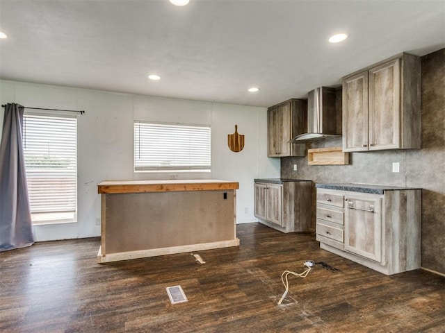 27795 N 2880th Rd, Kingfisher, OK 73750 - kitchen with wall chimney exhaust hood, dark wood finished floors, and recessed lighting