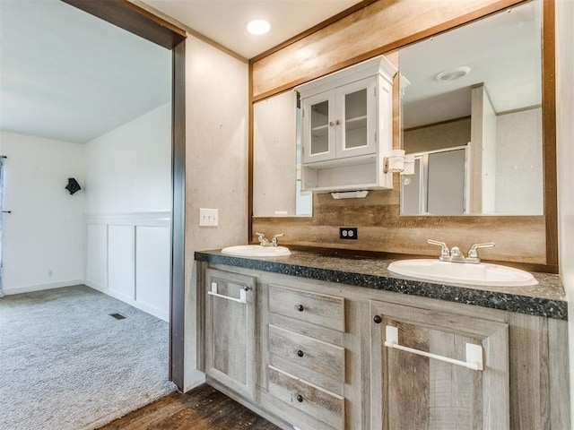 27795 N 2880th Rd, Kingfisher, OK 73750 - bathroom with double vanity and a shower with shower door