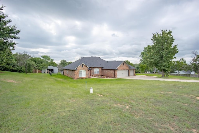 7712 Timber Creek Dr, Choctaw, OK 73020 - view of front of home featuring driveway, brick siding, an attached garage, and a front yard