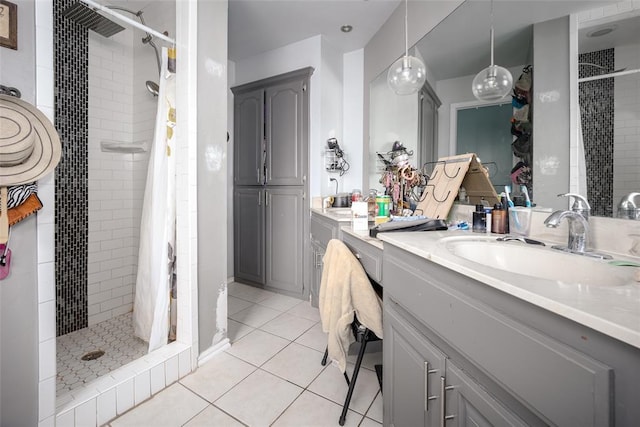 7712 Timber Creek Dr, Choctaw, OK 73020 - full bathroom featuring vanity, a stall shower, and tile patterned flooring
