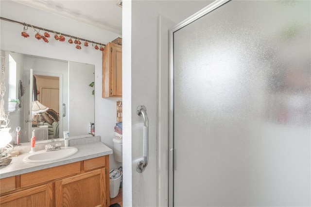 957 N Windermere Dr, Moore, OK 73160 - bathroom featuring a stall shower and vanity