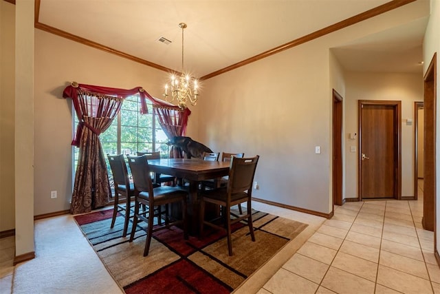 4700 SE 118th St, Oklahoma City, OK 73165 - dining space with a chandelier, ornamental molding, and light tile patterned floors