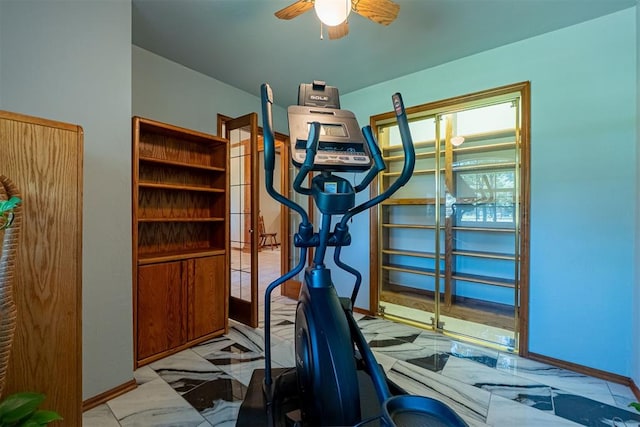 4700 SE 118th St, Oklahoma City, OK 73165 - workout area with light marble finish flooring and ceiling fan