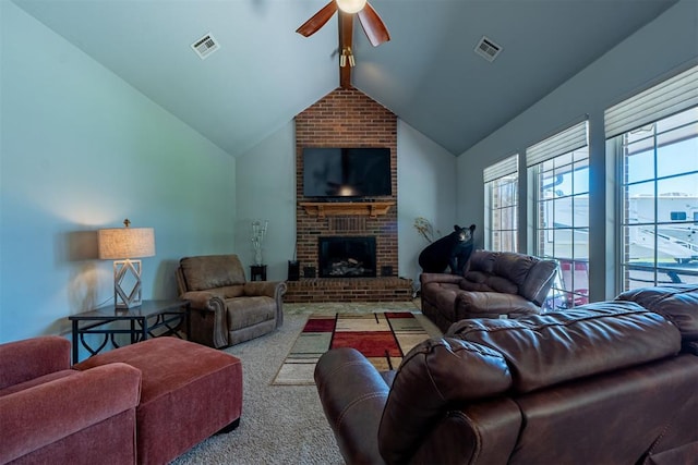 4700 SE 118th St, Oklahoma City, OK 73165 - carpeted living room with ceiling fan and a fireplace