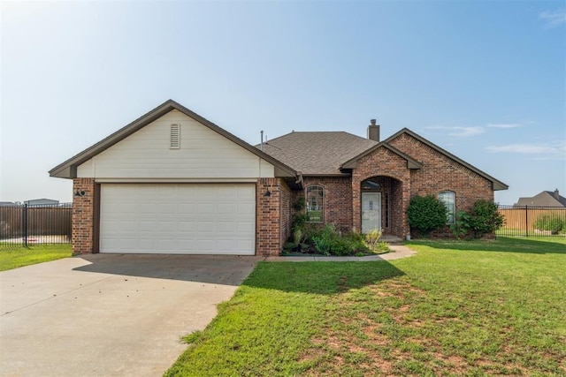 3730 Ruby Rdg, Piedmont, OK 73078 - view of front of house with brick siding, driveway, a garage, and a chimney