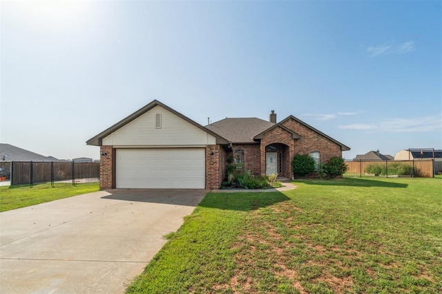 3730 Ruby Rdg, Piedmont, OK 73078 - view of front of property featuring brick siding, concrete driveway, an attached garage, and a chimney