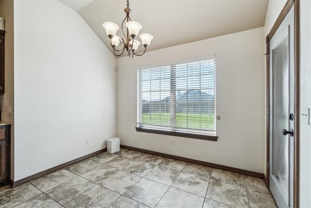 3730 Ruby Rdg, Piedmont, OK 73078 - unfurnished dining area featuring a chandelier and lofted ceiling