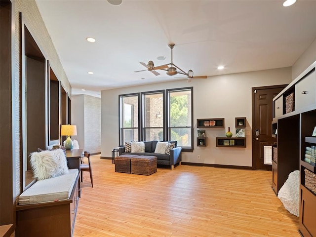 3325 Winding Creek Cir, Edmond, OK 73034 - living room with recessed lighting, light wood-type flooring, and ceiling fan