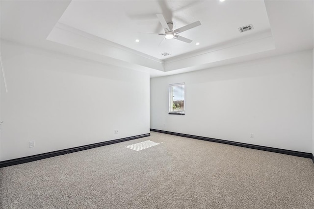 2429 NW 176th St, Edmond, OK 73012 - carpeted empty room with a raised ceiling, a ceiling fan, recessed lighting, and crown molding
