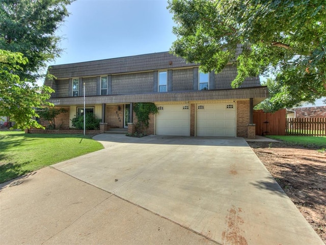 9220 Sutton Pl, Oklahoma City, OK 73132 - traditional-style house featuring driveway, an attached garage, brick siding, and mansard roof