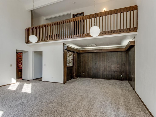 9220 Sutton Pl, Oklahoma City, OK 73132 - unfurnished living room with carpet and a high ceiling