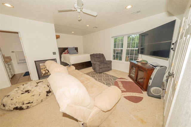 1301 E Rock Creek Rd, Tuttle, OK 73089 - living room featuring carpet, recessed lighting, and a ceiling fan