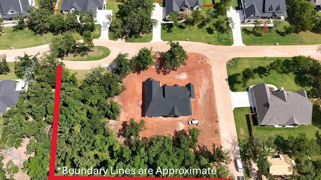 8121 Red Feather, Arcadia, OK 73007 - aerial perspective of suburban area with property parcel outlined