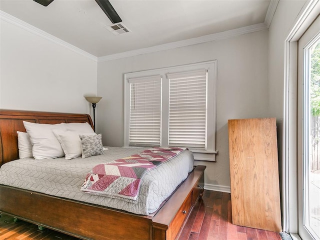1122 NW 42nd St, Oklahoma City, OK 73118 - bedroom featuring wood-type flooring, ornamental molding, and a ceiling fan