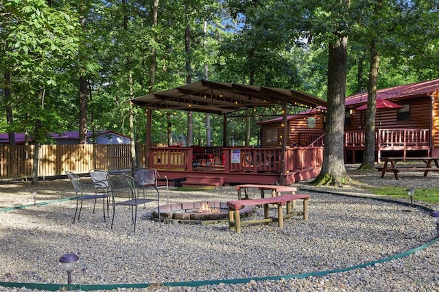 17 Halibut Bay Rd, Broken Bow, OK 74728 - exterior space featuring an outdoor fire pit, a deck, and a gazebo