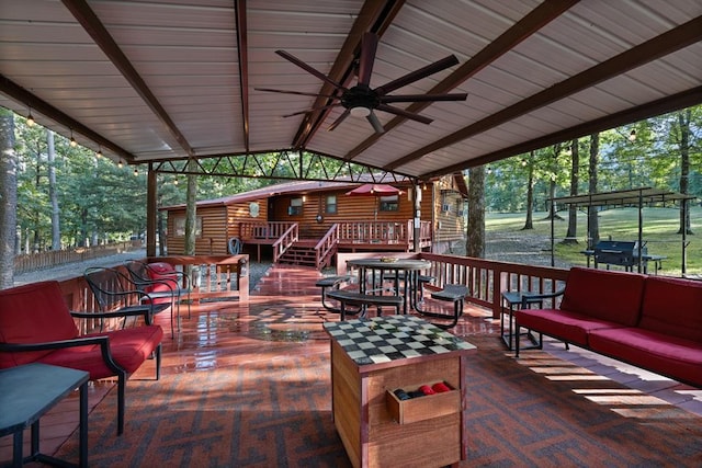 17 Halibut Bay Rd, Broken Bow, OK 74728 - view of patio / terrace with outdoor lounge area, ceiling fan, a wooden deck, and area for grilling
