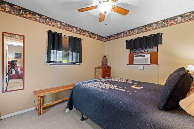 17 Halibut Bay Rd, Broken Bow, OK 74728 - bedroom featuring carpet, cooling unit, a textured ceiling, and a ceiling fan
