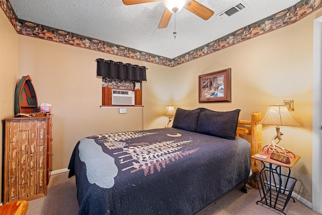17 Halibut Bay Rd, Broken Bow, OK 74728 - bedroom with carpet, cooling unit, a textured ceiling, and a ceiling fan