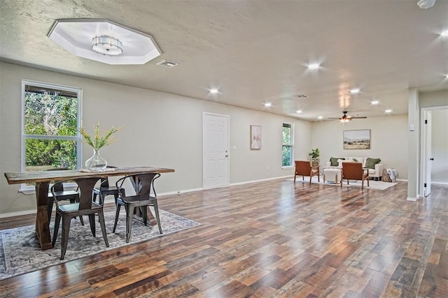 102078 S 3480th Rd, Meeker, OK 74855 - dining space featuring wood finished floors, ceiling fan, and recessed lighting
