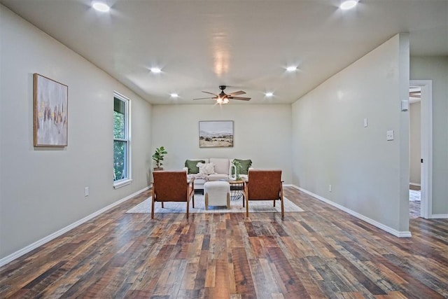 102078 S 3480th Rd, Meeker, OK 74855 - dining area featuring dark wood-style floors, ceiling fan, and recessed lighting