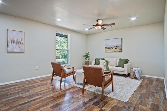 102078 S 3480th Rd, Meeker, OK 74855 - living room with ceiling fan, dark wood-style floors, and recessed lighting