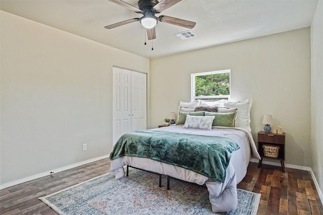 102078 S 3480th Rd, Meeker, OK 74855 - bedroom featuring wood finished floors, a closet, and ceiling fan