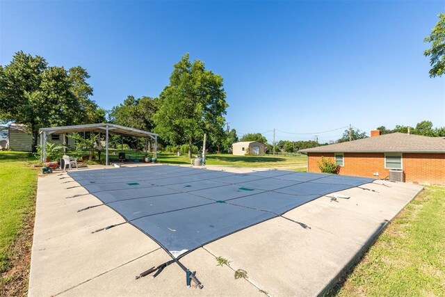 13722 NE 9th St, Choctaw, OK 73020 - view of pool with a covered pool, a yard, a patio, and a gazebo