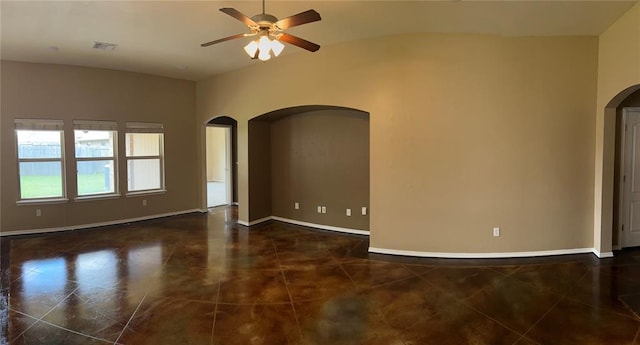 1108 SW 158th St, Oklahoma City, OK 73170 - unfurnished room featuring arched walkways, a ceiling fan, and tile patterned flooring