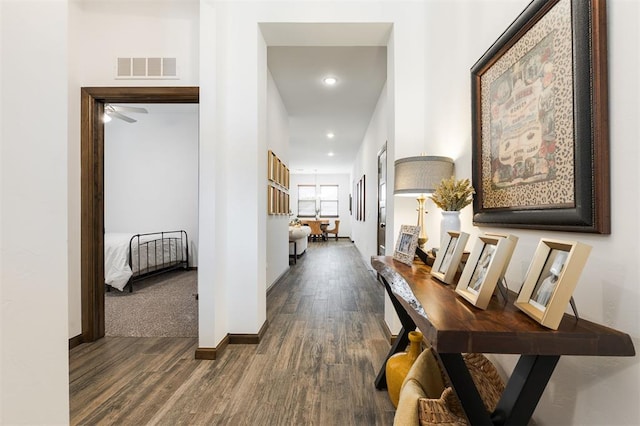 13 Ivory Dr, Yukon, OK 73099 - hall featuring dark wood-type flooring and recessed lighting