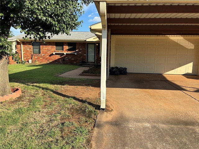 5612 NW 65th St, Warr Acres, OK 73132 - view of front of home featuring concrete driveway, a front lawn, brick siding, and a garage