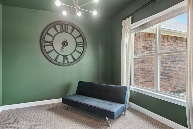 12825 SW 26th St, Yukon, OK 73099 - sitting room featuring a chandelier and carpet floors
