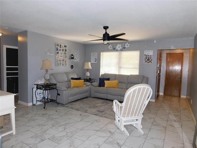 2236 Highland Rd, Oklahoma City, OK 73110 - living area with light marble finish flooring and a ceiling fan
