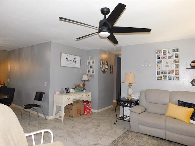 2236 Highland Rd, Oklahoma City, OK 73110 - living room with ceiling fan and marble finish flooring